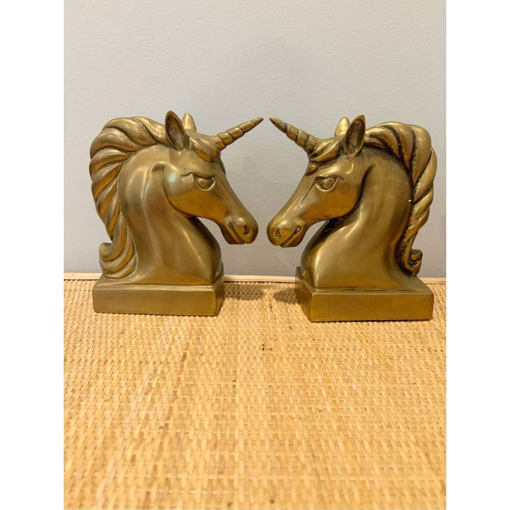 VTG Unicorn Bookends Solid Brass Set of Two Mystical Fairtale